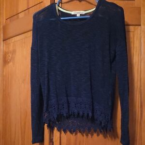 Xhilaration Navy Long Sleeve Top with Lace Detail